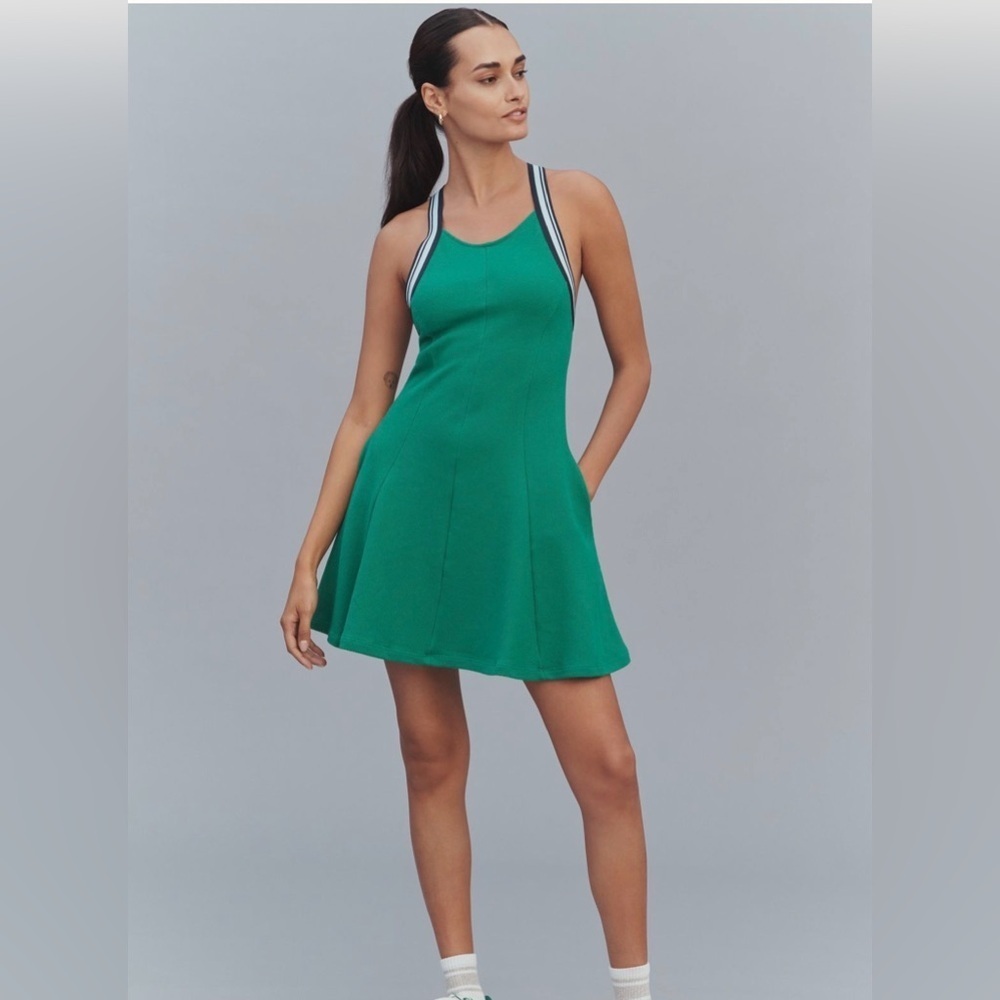 NWT Anthropologie’s Daily Practice Crisscross-Back Swing Mini Dress green Sz M